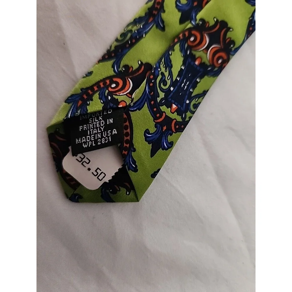 George Machado Zylos Men's Classic 100 % Silk, Green Black Tie NWT